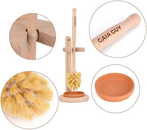 Gaia Guy Beech Wood Bancht With Stand - Sisal Retes Vasoçador de vaso sanitário com suporte - As cerdas naturais e a alça de madeira são compostáveis ​​e biodegradáveis ​​- sem plástico