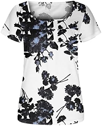 Camisa de meninas 2023 Manga curta v calça de pescoço algodão Floral Fit Fit Camiseta superior casual para feminino qf