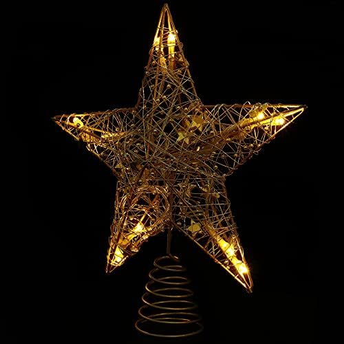 Anguery Bethlehem Star Ornament Gold Christmas Tree Topper Star iluminada, bateria decorativa de Natal Tree Tree Star com pequenas contas redondas para decorações de casa de férias de Natal 20cm