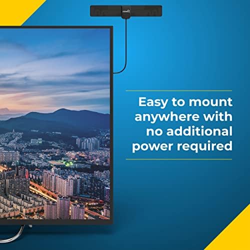 Viewtv 25 Mile Range Mini TV Antena para TV inteligente, antena de TV interna digital, HDTV completo - canais UHF/VHF 1080p, alto desempenho, leve - com cabo coaxial de 6,5 pés - preto