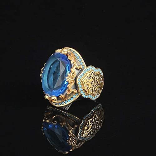 Anel de polegar para mulheres azuis Blue Gold Ball de Jóias de Jóias de Alta pedra Gemstone Ring de duas cores vendendo