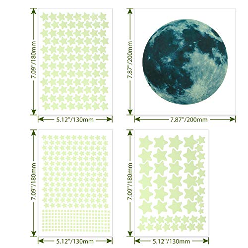 453 peças Glow adesivos brilham nas estrelas Stars de parede adesivos Decalques Glow Stars Starters Moon Teto e Wall 3D Wall Stickers