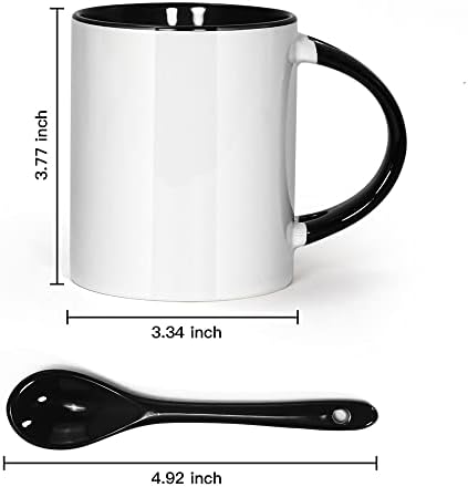 Agh Sublimation Coffee Canecas em branco 11 oz, xícaras de cerâmica reta brancas com interior preto, alça, colher, conjunto