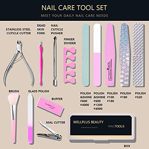 Arquivos de unhas e buffer, conjunto de ferramentas de manicure profissional, kit de brilho de arquivos de unhas para unhas de acrílico unhas naturais, arquivos de dupla face 100/180/320/600/800/3200 Grit