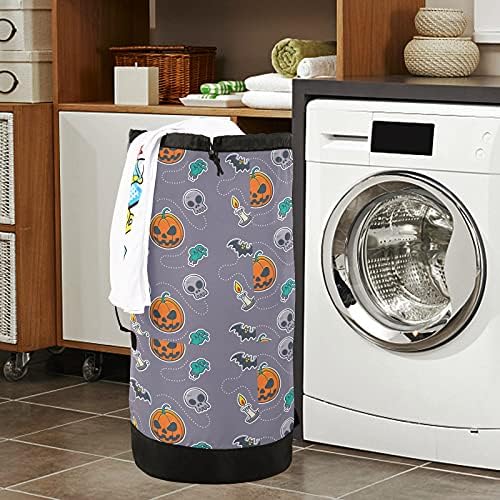 Scary Pumpkin Halloween Laundry Bolsa de lavanderia pesada Mochila com alças de ombro Handles Travel Bolsa de lavanderia Organizador de roupas sujas para colegas para dormitório, apartamento, viagens de acampamento