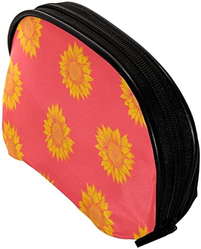Saco de maquiagem pequeno, organizador cosmético da bolsa com zíper para mulheres e meninas, impressão floral retro amarela rosa de girassol
