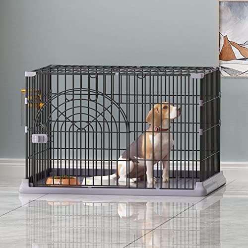 Ｋｌｋｃｍｓ Tampa de caixa de cachorro para cães de cachorro de metal, portátil com canil de teto com gaiola de transporte de bandeja