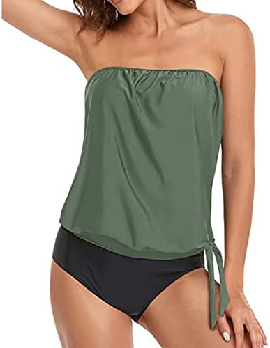 lcepcy feminina fria ombro tankini de duas peças hide lasco de barriga de banho de banho fofa de estampa listrada com boyshorts