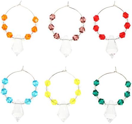 Marcadores de encantos de vidro de vinho doool, 6 PCs Crystal Beads Wine Identifiers