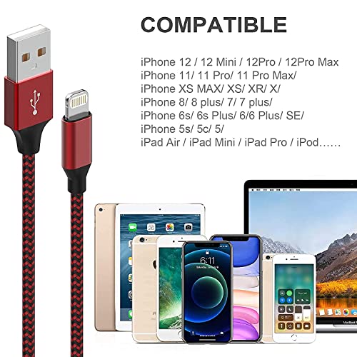 [Apple MFI Certified] 6pack 3/3/6/6/6/10 ft carregador de iphone nylon trançado o cabo de raio de carregamento rápido
