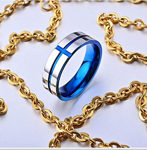 Jóias aunyamanee Jóias de 6mm de titânio prateado a aço azul anel cruzado anel masculino da aliança de casamento em aço inoxidável 6-11