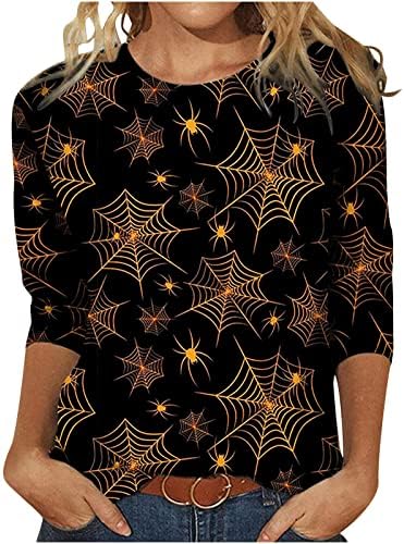 Camisetas t para mulheres outono casual spider spider impressão redonda pescoço de manga longa pulôver slim fit blusa tops