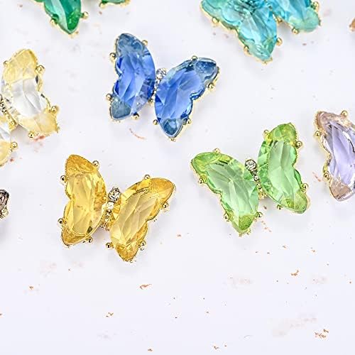 10pcs cristais claros Butterfly Nail Art Charms Aurora Gold Gold Trim Luxury Decoração de unhas Passas de borboletas 3D japonesas