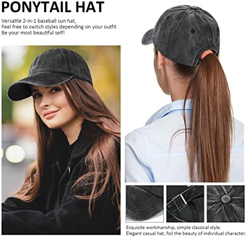 Capinho de beisebol de rabo de cavalo feminino, chapéu de algodão lavado High Bun Ponycap ao ar livre chapéu de