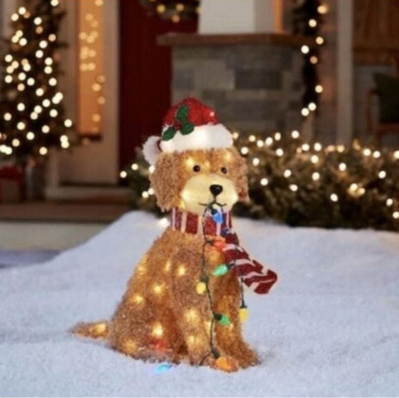 Cachorro macio de doodle cão deco com cordas leves de Natal LED LED PLUSH DOG ACRYLIC GARDENCO DOCORAÇÃO F15T8/BLB LUZ