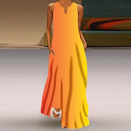 Vestidos de verão para mulheres 2023, feminino casual maxi vestidos longos vestidos de praia de verão sem mangas com bolsos