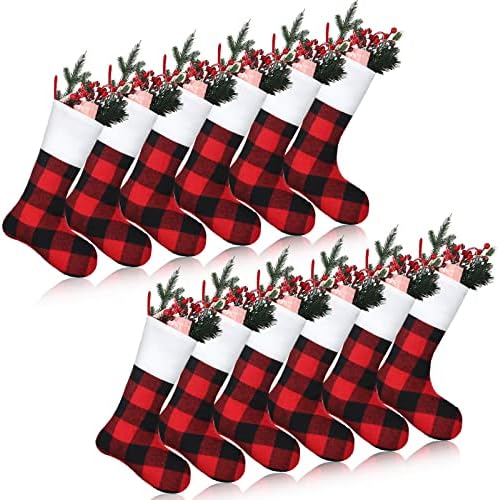 12 peças meias de Natal Buffalo manta de Natal meias penduradas decoração de natal meias xadrez búfalo
