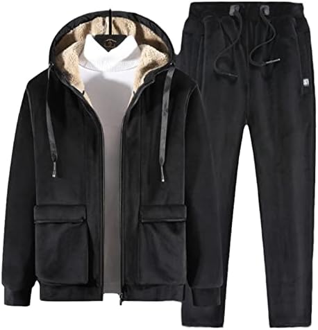 Menina de trilhas quentes de trilhas de inverno Conjunto de veludo de espessura duas peças definidas com lã de inverno jaqueta masculina+calça