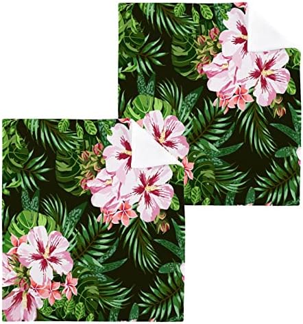 Flores de hibiscus tropicais exóticos de lavagem Alaza - pacote de 6, panos de algodão, toalhas altamente absorventes e macias de ponta de dedão