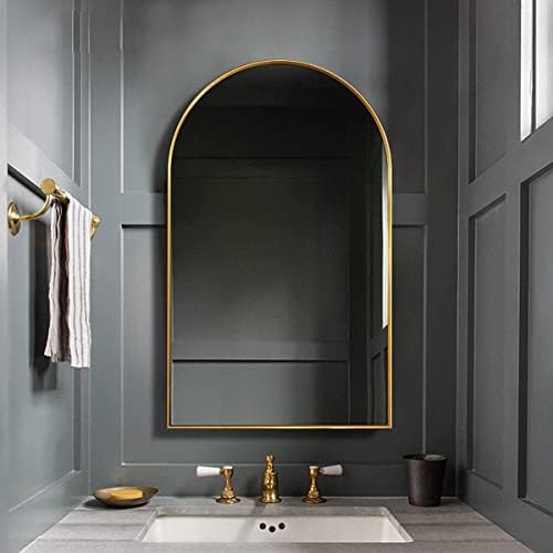 Tinytimes 20 x30 Arco espelho de parede, espelho de vaidade, com moldura de metal, banheiro, quarto, entrada, espelho de parede moderno e contemporâneo - ouro