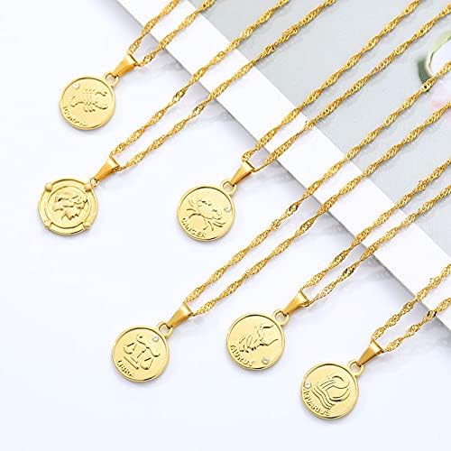 Jóias de minimalismo do signo do zodíaco de pingente redondo T3Stor para mulheres Aquário Aquário Pisces Sagitário colares BFF-Color Gold-N00999-11-Scorpio-70521