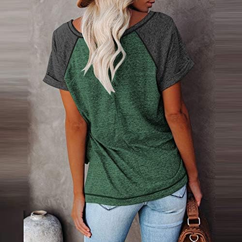 Coloração sólida feminina tatchwork top vintage shirts de manga curta redonda de pescoço pullovers de moda de verão camisetas