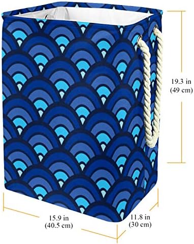 Deyya Fish escalam as cestas de lavanderia de padrão azul dificultam altura de altura dobrável para crianças adultas meninos adolescentes meninas em quartos banheiro 19.3x11.8x15.9 em/49x30x40.5 cm