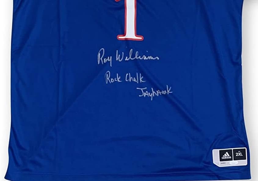 Roy Williams autografou Kansas Ku assinou o basquete emoldurado Jersey Rock Chalk Jayhawk JSA Coa