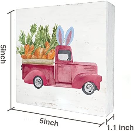 Caminhão de Páscoa Farmhouse com cenoura Caixa de madeira Decoração de mesa de placas de 5 x 5 polegadas aquarel