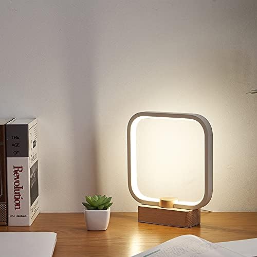 Lâmpada de mesa de madeira LED, lâmpada de cabeceira de temperatura de três cores, luz de cabeceira à noite, iluminação