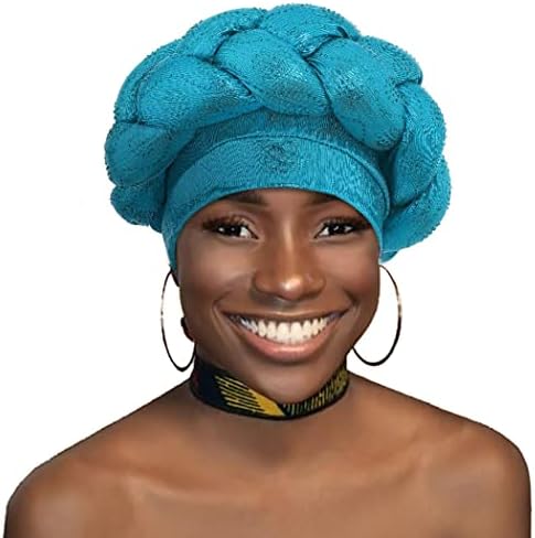 Aieoe African Turban Head embrulhava os cristais de cabeceira de trança azul marinho de chapéu de chapéu de chapéu