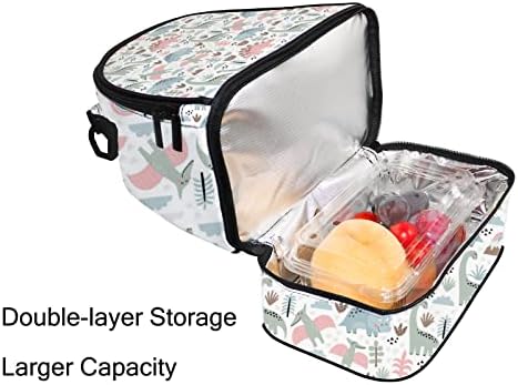 TopCarpenter Lunchag Box Box fofo dino mãe e bebê Double Deck Isoled Food Storage Recectadores com alça de ombro