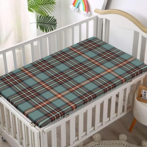 Tartan temático ajustado Mini lençóis de berço, lençóis de berço portáteis lençóis macios e respiráveis ​​lençóis de berço-bebê para menina ou menino, 24 x38, Redwood Cadet Blue