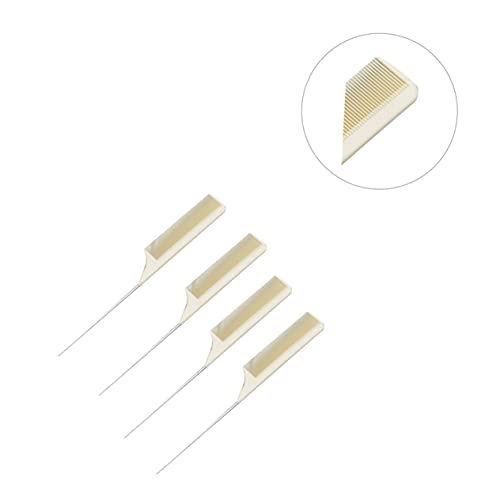 Kallory 4pcs para casa bege e anti-estática de cauda estática estática fibra agulha de aço de pente de pente de metal pente