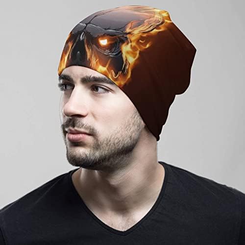 Baikutouan Evil Flaming Skull Print Feanie Hats for Men Women With Designs Skull Cap