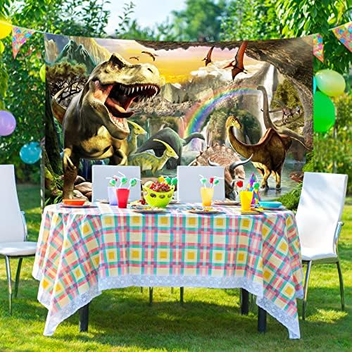Cenário de dinossauro, cenários de fotos de dinossauros para fotografia de aniversário de meninos 7x5ft, 3d Jungle Birthday