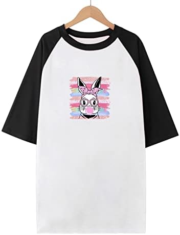T-shirt feliz da Páscoa para mulheres tops de coelho fofos de coelho