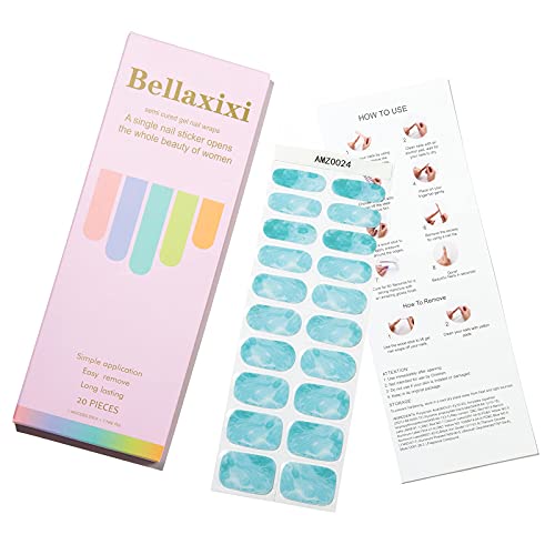 Tiras de unhas de gel semi -curadas do Bellaxixi - 20 adesivos tiras de esmalte de unhas - sem adesivos de unhas de gel de chip para mulheres, mais brilhantes, estável e duradouros, presente para si mesmo, irmãs, mães