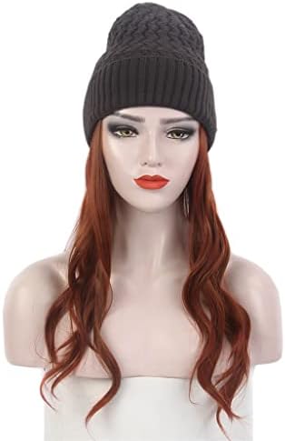 Yxbdn knit chapéu de moda de moda europeia e americana chapéu de cabelo uma peruca longa de chapéu vermelho encaracolado