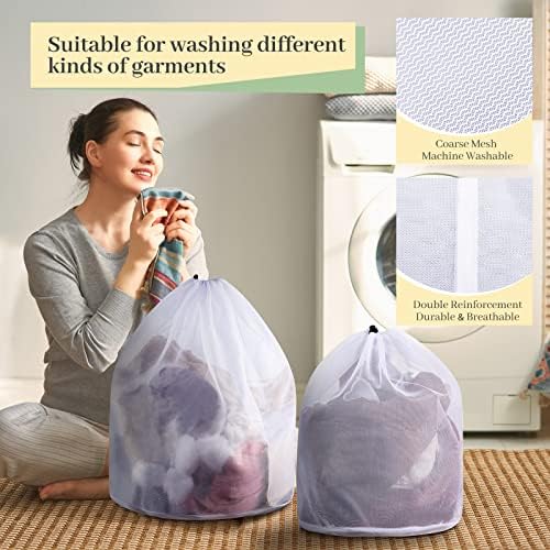 12 PCs Mesh Saco de lavanderia com cordão branca Máquina de malha pesada para lavar chapas lavadoras de trajes Bolsa de lavagem de lavanderia