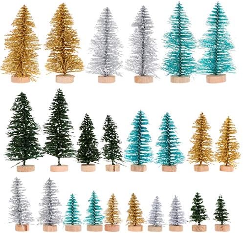 Soimiss 24pcs três camadas árvores de Natal decoração adoráveis ​​mini árvores com base de madeira