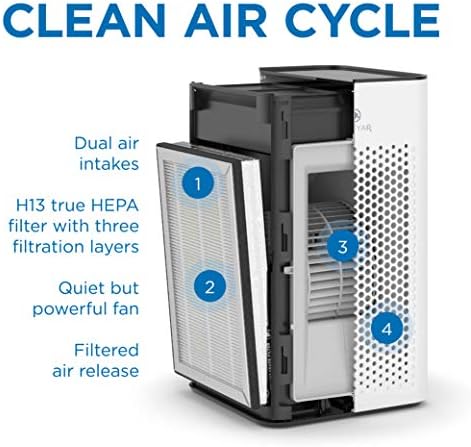 Medificar o purificador de ar MA-25 com filtro H13 TRUE HEPA | Cobertura de 500 pés quadrados | Para alérgenos, fumaça de incêndio, poeira, odores, pólen, pêlos de estimação | Remoção tranquila de 99,9% para 0,1 mícrons | Prata, 1 pacote