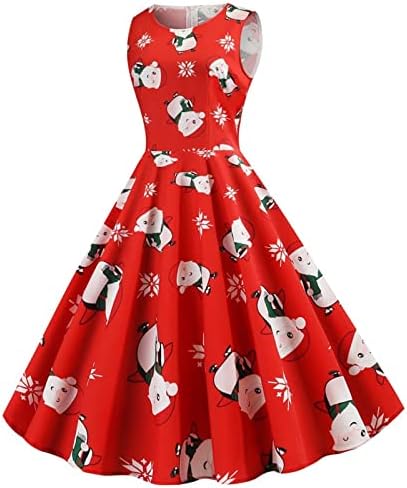 Oplxuo Women Women Mleeseless Swing Dress Funny Christmas Print Coquetel Night Distress