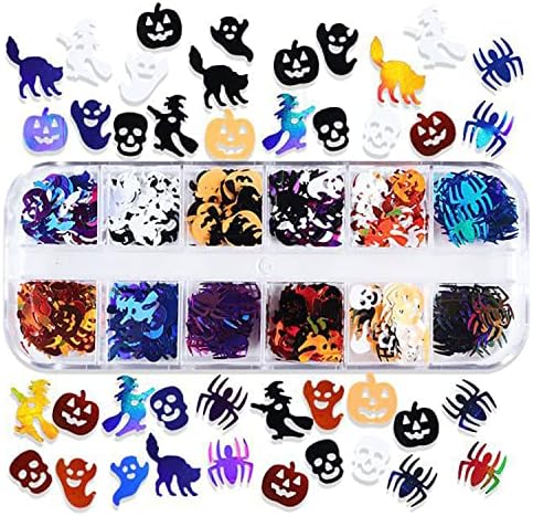 Halloween Glitter Nail Art Flakes, Skull Skull Ghost Spider Spider Pumpkin Laser Grulha de unha LEXINAS DE ARTE Design,