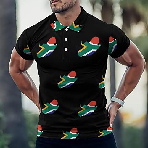 Mapa da África do Sul Bandeira Men Casual Manga Curta Polo-Shirts Slim Fit T-Shirt Sports Golf Tees