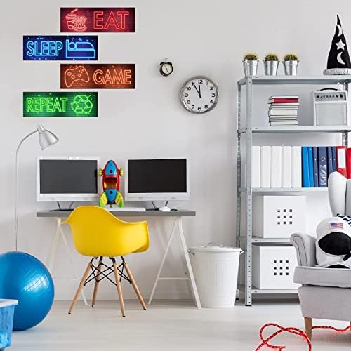 4 PCs decoração de jogos de neon para meninos quarto de madeira comer sono jogo de parede de parede de arte pendurada em placas inspirador