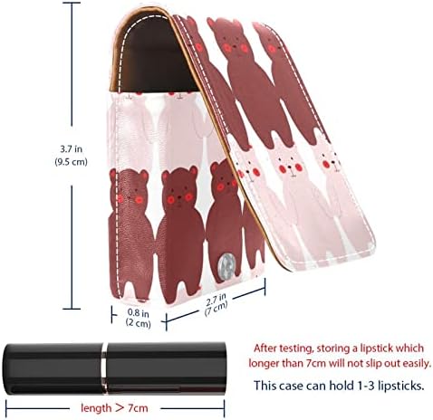 Bolsa de batom de batom de maquiagem de oryuekan com espelho portátil de armazenamento de armazenamento portátil de armazenamento de armazenamento labial de armazenamento, desenho animado animal urso marrom rosa