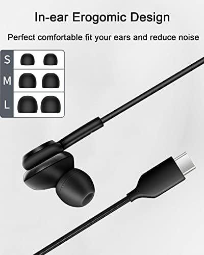 Fones de ouvido USB C para Galaxy S23 Ultra, USB tipo C Earbuds com fio cancelamento de ruído fone de ouvido com microfone