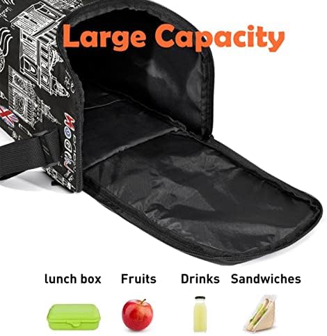 Bolcha de almoço compacto British Inglaterra Londres Elementos grandes lancheiras reutilizáveis ​​Bag de zíper para