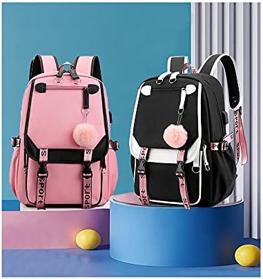 Mochilas Dageraad para meninas adolescentes com porta USB, rosa Backpack Cute